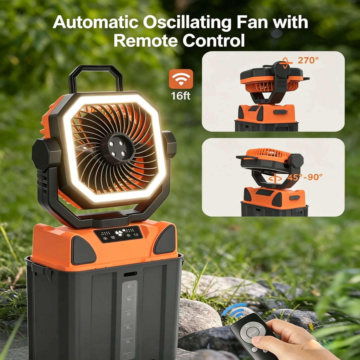 30000mAh Outdoor 6L Water Tank Spray Camping Fan with Remote Control Lighting 4 Gears Speed for Fishing Portable Electric Fan