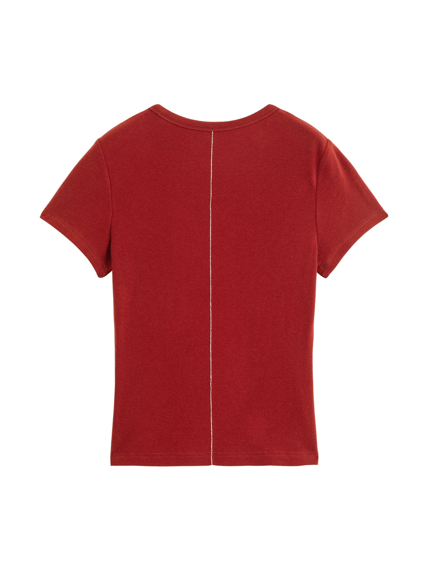 ZIQIAO Elastic Solid Basics Short-sleeved Slim-fit Knit T-shirt for Women New Summer 2026 Design Red Top Daily BF