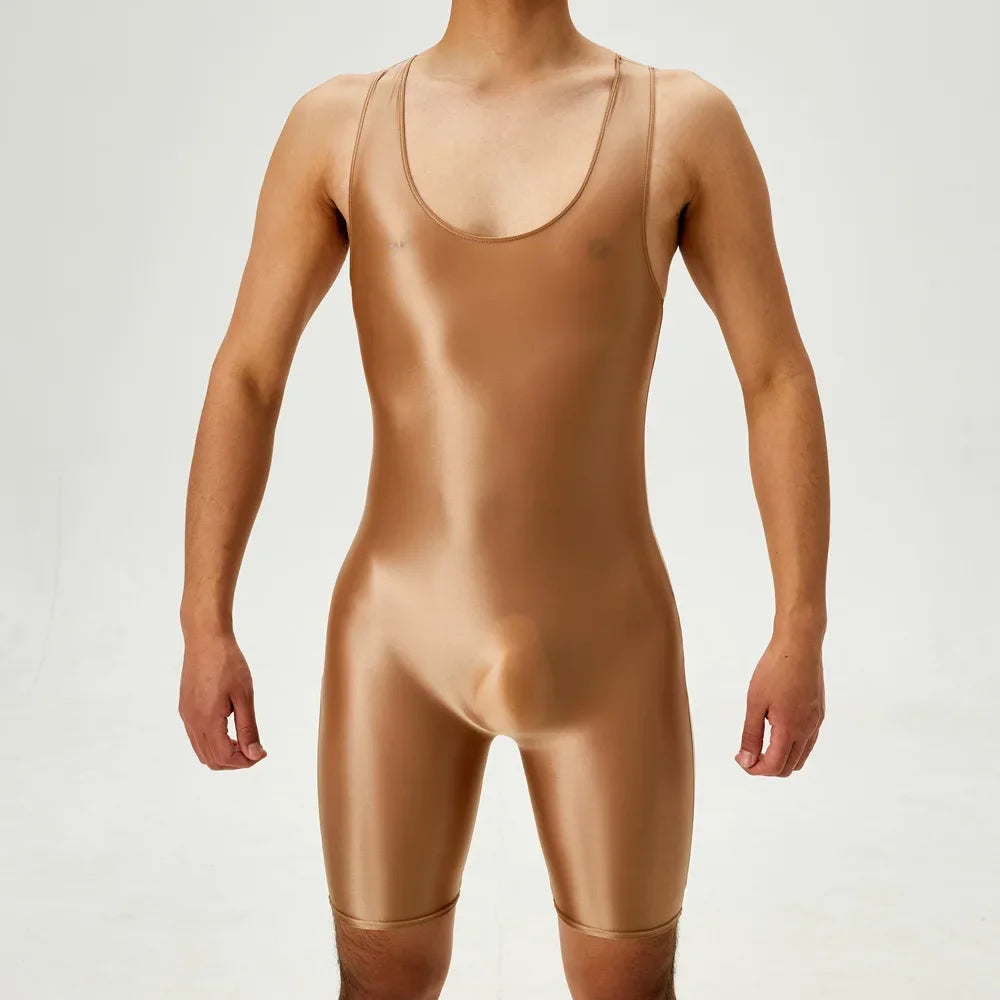 Men's Playsuit Gym High Elastic Bodysuit Shaper Wear Sexy Seamless Bulge Pouch Sleeveless Shirt Man Leotard Tights