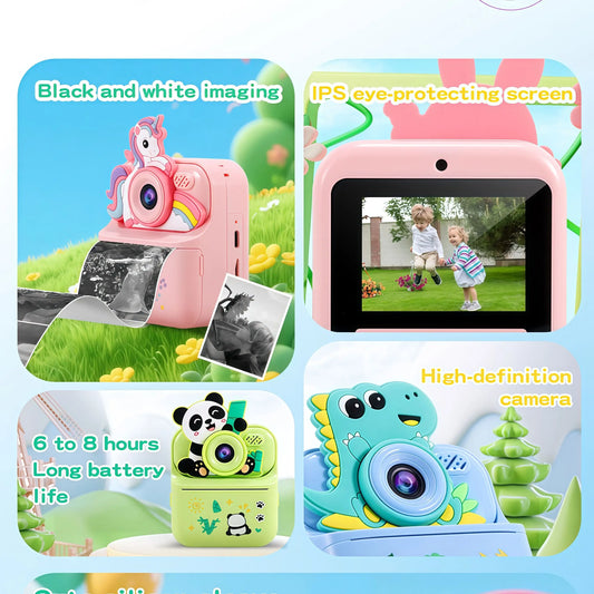 Children's Panda Print Camera 4800 Million High-Definition Pixels Can Take Photos and Videos, Mini Instant Camera Toy Birthday Gift