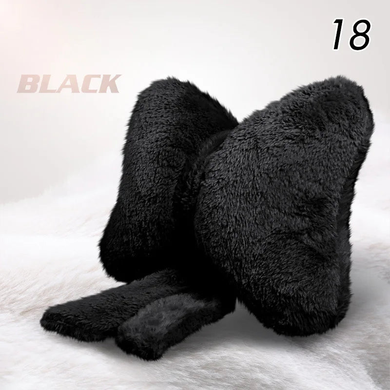 Winter Plush Car Seat Cover Bowknot Fashion Cute Women's Automotive Interior Protector Steering Wheel Warm Cushion Car Pillow