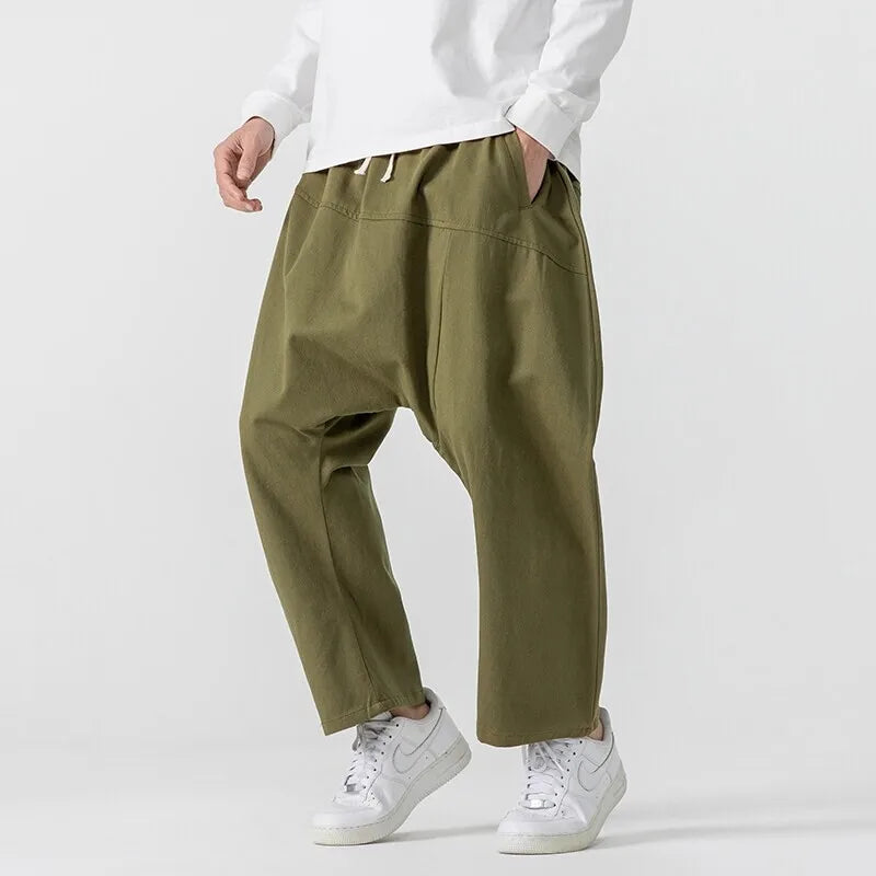 Wide Leg Pants Men's Casual Hip Hop Streetwear Pants Men's Japanese Styles Haori Cotton Linen Loose Harun Trousers Plus Size 5XL