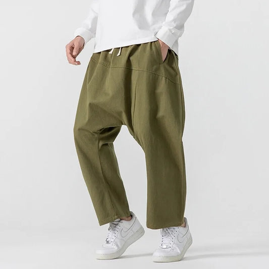 Wide Leg Pants Men's Casual Hip Hop Streetwear Pants Men's Japanese Styles Haori Cotton Linen Loose Harun Trousers Plus Size 5XL