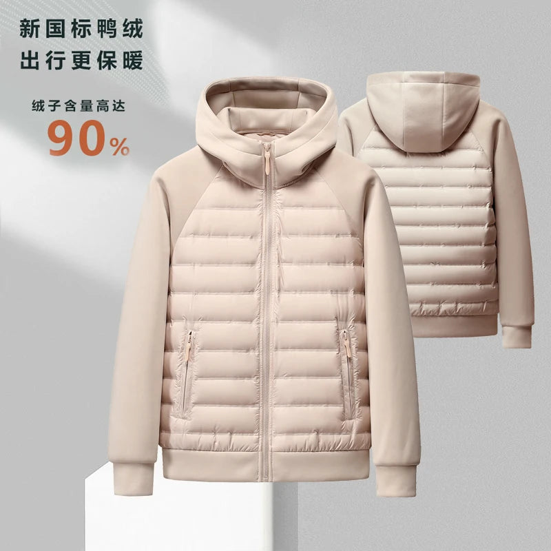 High-quality, Fashionable and Stylish Winter New 90 White Duck Down Hooded Light and Thin Spliced Down Jacket for Both Men and W