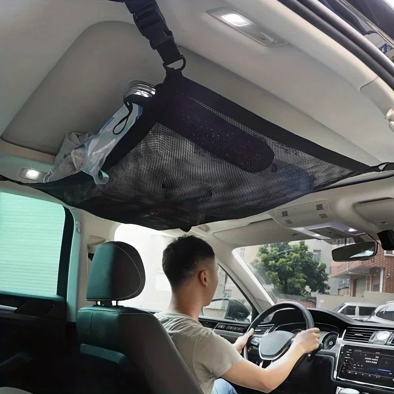 Car Ceiling Cargo Net Pocket, Car Ceiling Storage Net Strong Bearing Adjustable Capacity Roof Cargo Net Organizer, for SUV