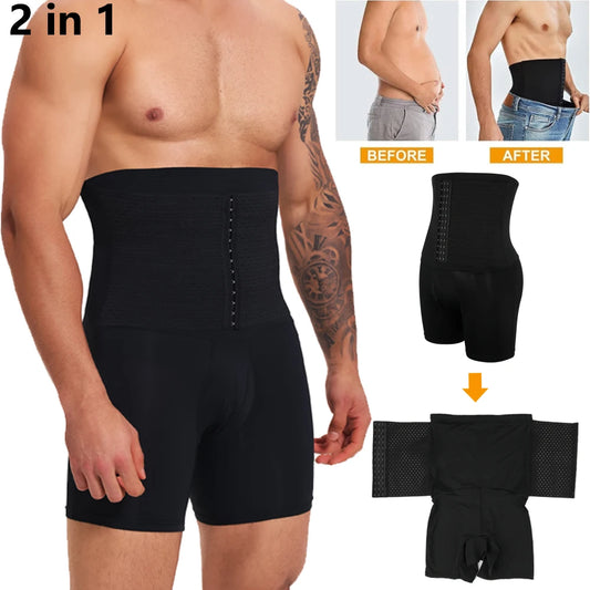 2 in 1 Mens Body Shaper Tummy Control Compression Shorts Waist Trainer Shapewear Butt Lifter Anti Chafing Boxer Underwear New in