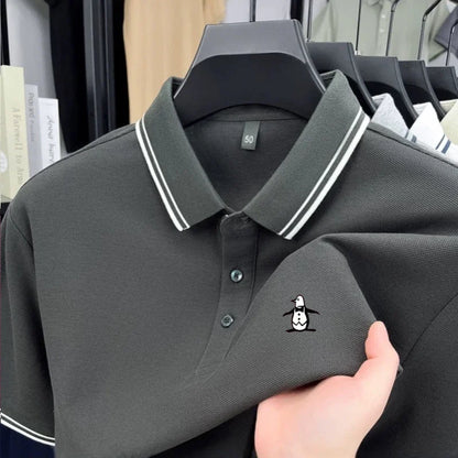 Brand striped men's polo shirt short sleeved penguin print top summer 100% cotton comfortable breathable casual lapel T-shirt