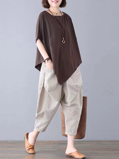 Cotton Blend Loose Fit Casual Women's T-irt And Harlan Pants Set Single Piece Summer Faion Ensemble for plus Size