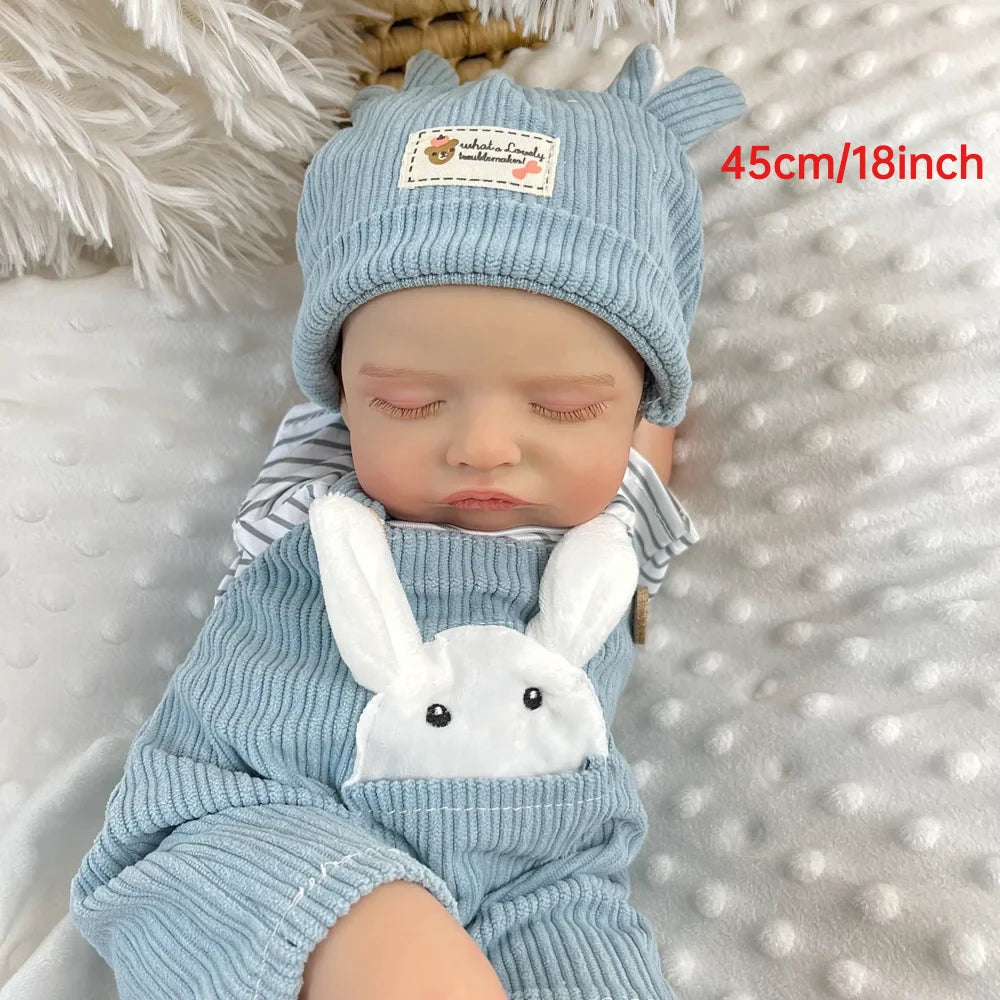 AONPENG Asleep Realistic Reborn Baby Doll 18inch 45cm, Cloth Body & 3D Skin, Fashion-Forward Birthday Gift for Girls