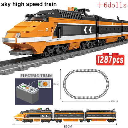 City Trains Flexible Tracks Forked Straight Curved Rails Switch Building Block Bricks High-Tech Creative Toys for kids gifts