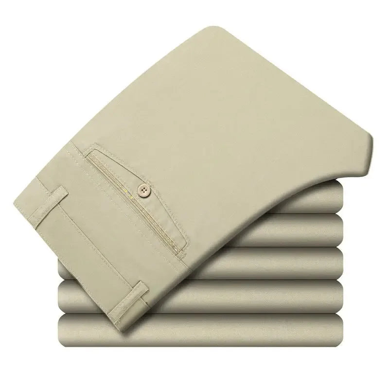 Spring Autumn Middle-aged Casual Trousers Men's Straight Slacks High Waists Dad's Thin Thick Breathable Cotton Male Suit Pants