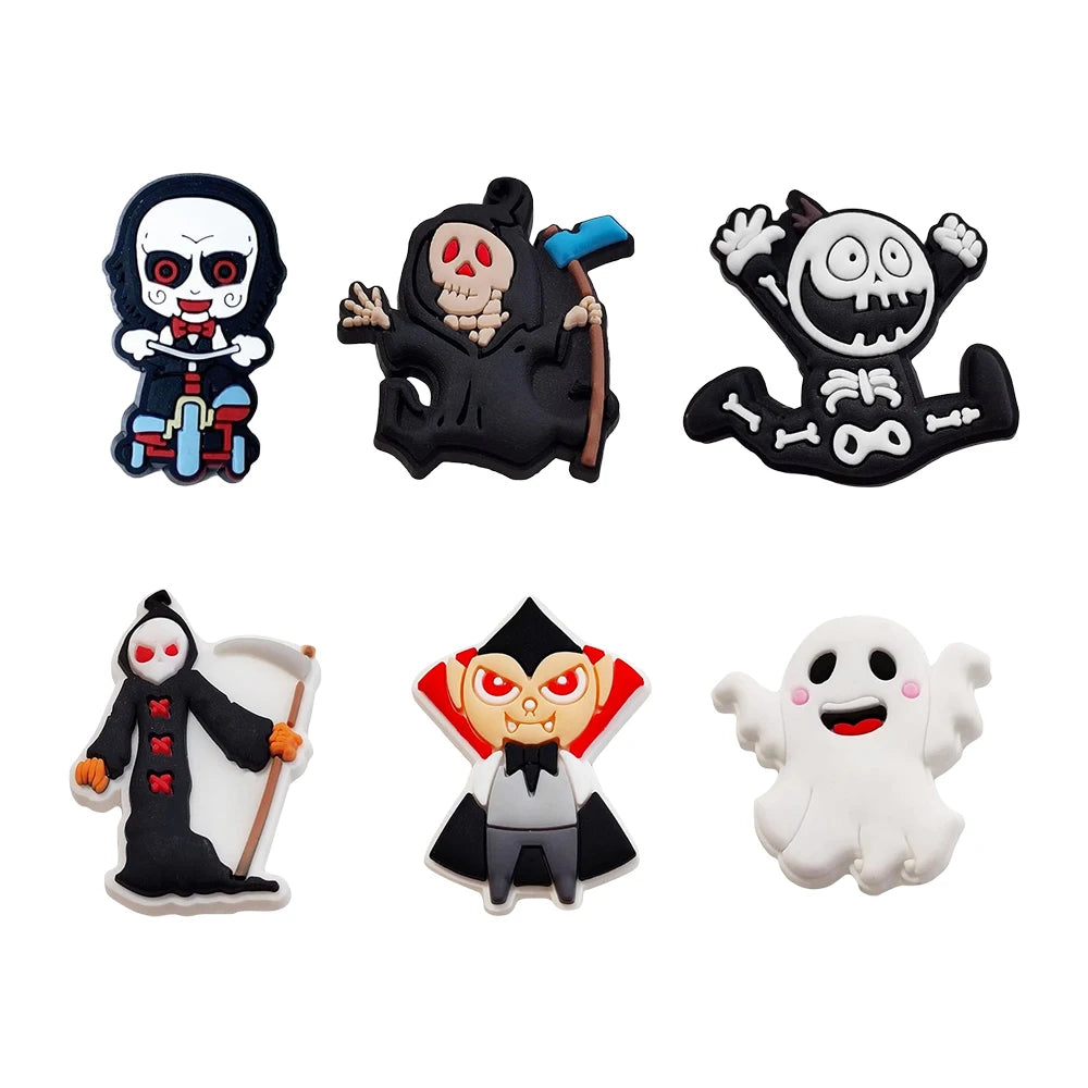 6-100pcs Halloween Black and White Classic PVC Shoes Charm Alligator Charm Accessories Fit Bracelet Boys Girl Xmas party gifts
