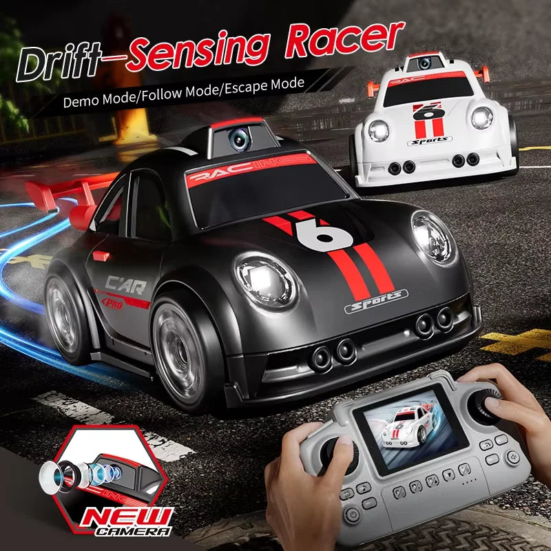 C6 Mini Desktop RC Drift Car With Camera Photo Video 4-Channel Screen Remote Follow Escape Mode Adjustable Speed Kids Toy Gift