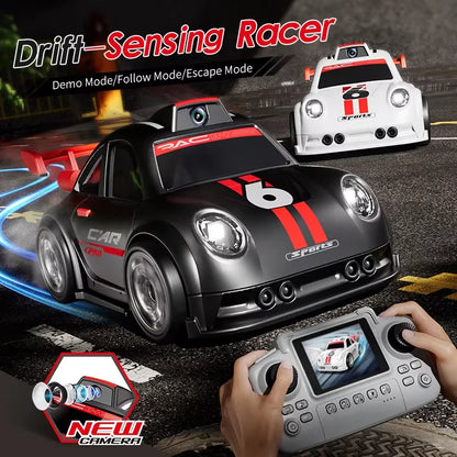 C6 Mini Desktop RC Drift Car With Camera Photo Video 4-Channel Screen Remote Follow Escape Mode Adjustable Speed Kids Toy Gift