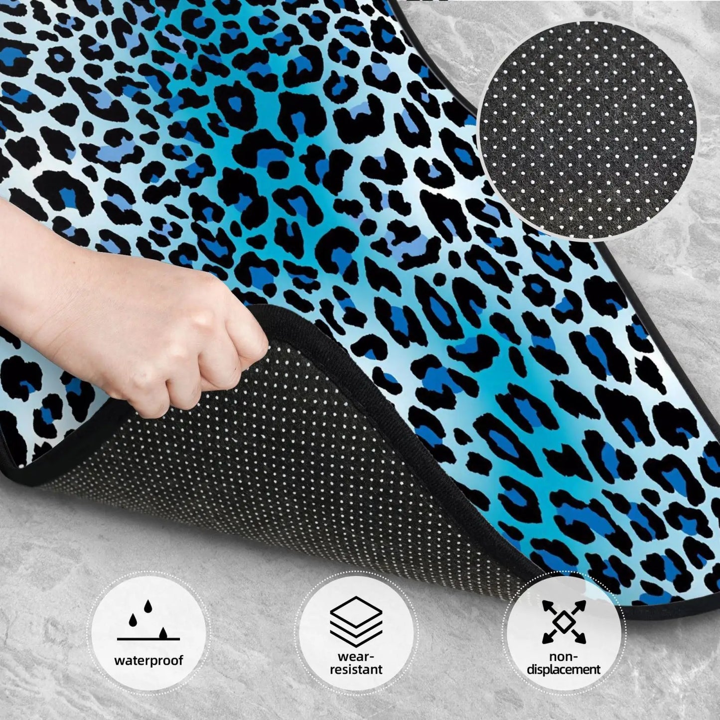 Blue Leopard Animal Print Car Floor Mats Set 4 Pcs Front and Rear Foot Mats Carpet Universal Car Accessories for SUV Van Sedan