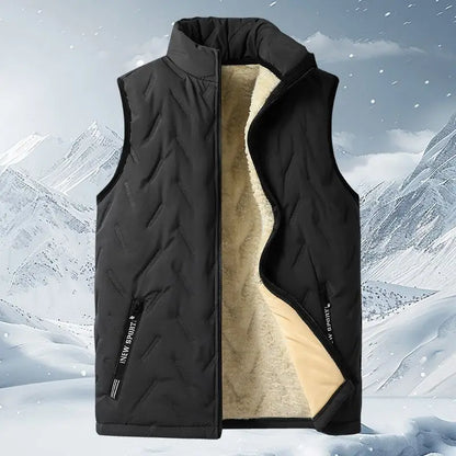 Winter Men Sleeveless Coat Fleece Casual Outwear Warm Thicken Windproof Snow Waistcoat Stand Collar Zipper Woolen Jackets Vest