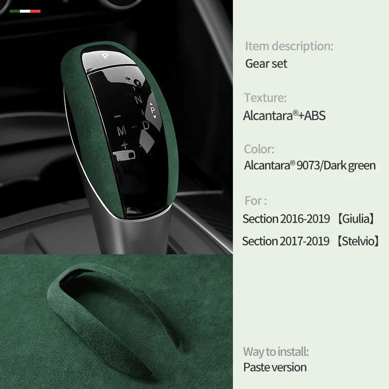Car Center Console Gear Shift Head Knob Cover Trim Alcantara Suede F For Alfa Romeo Giulia Stelvio Refit Car Accessories