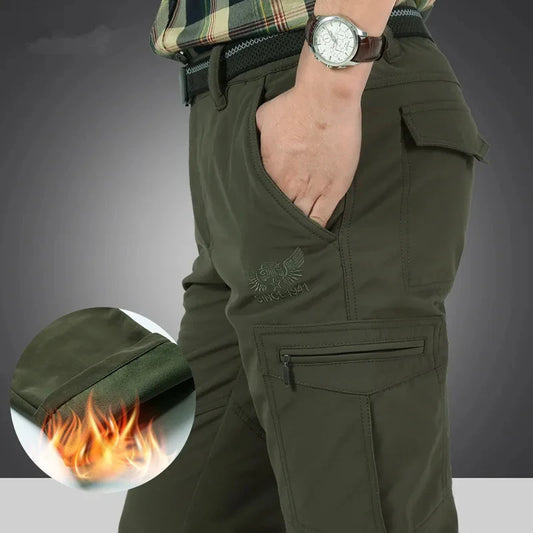 Men's Winter Fleece Tactical Pants Warm Cargo Pant Hunting SoftShell Work Trousers Shark Skin Thick Warm Waterproof Pants M-4XL