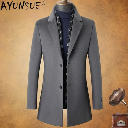 AYUNSUE Winter Coat for Men Medium Length Thick Warm Goose Down Inner Double-sided 70%Wool Trench Coat for Men's Jackets Abrigo
