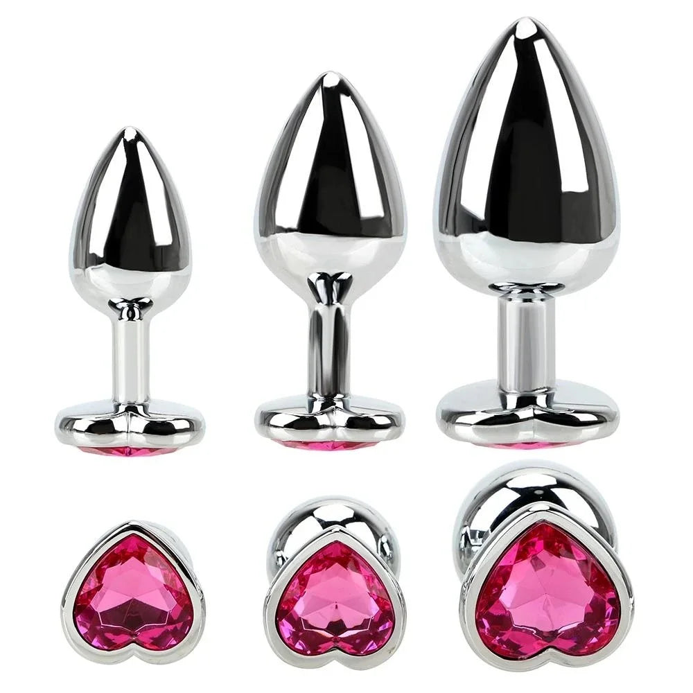 Rose Gold Rainbow Metal Anal Beads Butt Plug Set Colorful Crystal Mini Small Medium Large Anal Plug Jewelry Sex Toy Insert
