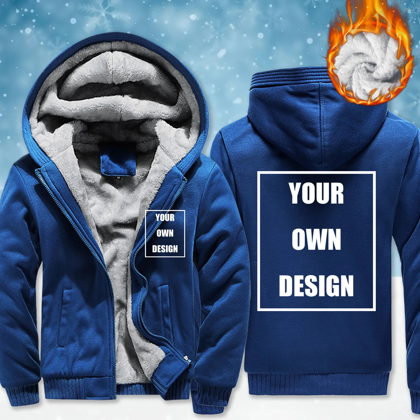 Customized Pattern Logo Diymen Zipper Pocket Coat Fashion Hoodie Casual Loose Jacket Unisex Winter Thicken Warm Clothing