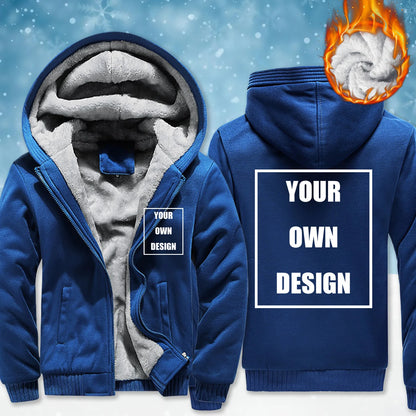 Customized Pattern Logo Diymen Zipper Pocket Coat Fashion Hoodie Casual Loose Jacket Unisex Winter Thicken Warm Clothing