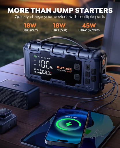 BUTURE 6000A Car Jump Starter PD45W Power Bank 26800mAh 160PSI Air Pump Battery Emergency Boosters Starting Device Car Starter