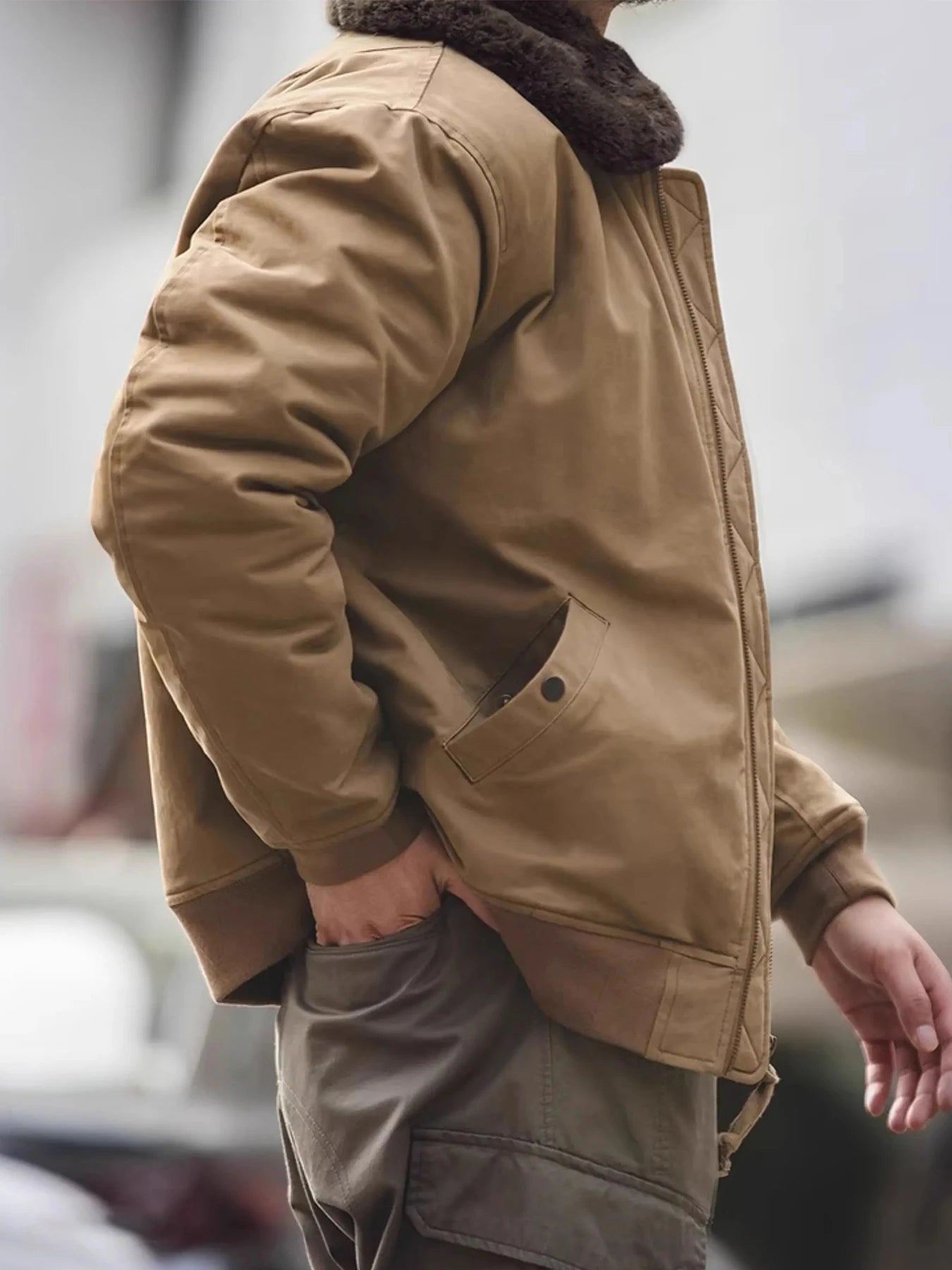 Men's B-15 Bomber Jacket Winter Warm Fur Collar Military Flight Jacket Thick 100% Cotton Motorcycle Coat Vintage Csual Outwear