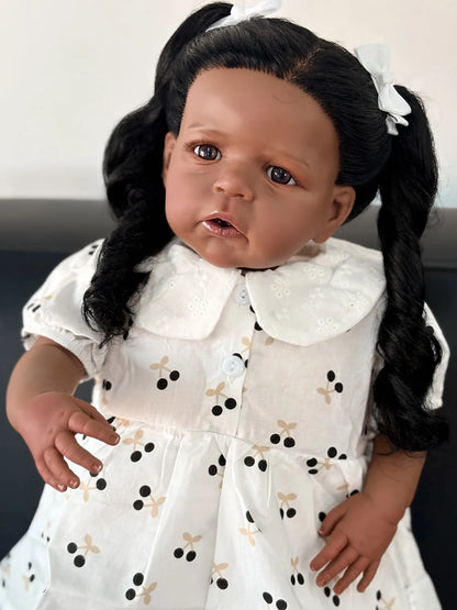 Handmade Asian Dark Skin 60CM Reborn Sandie Realistic Bebe Lifelike Soft Touch Hand Implant Hair Real Looking Baby Girls Gift