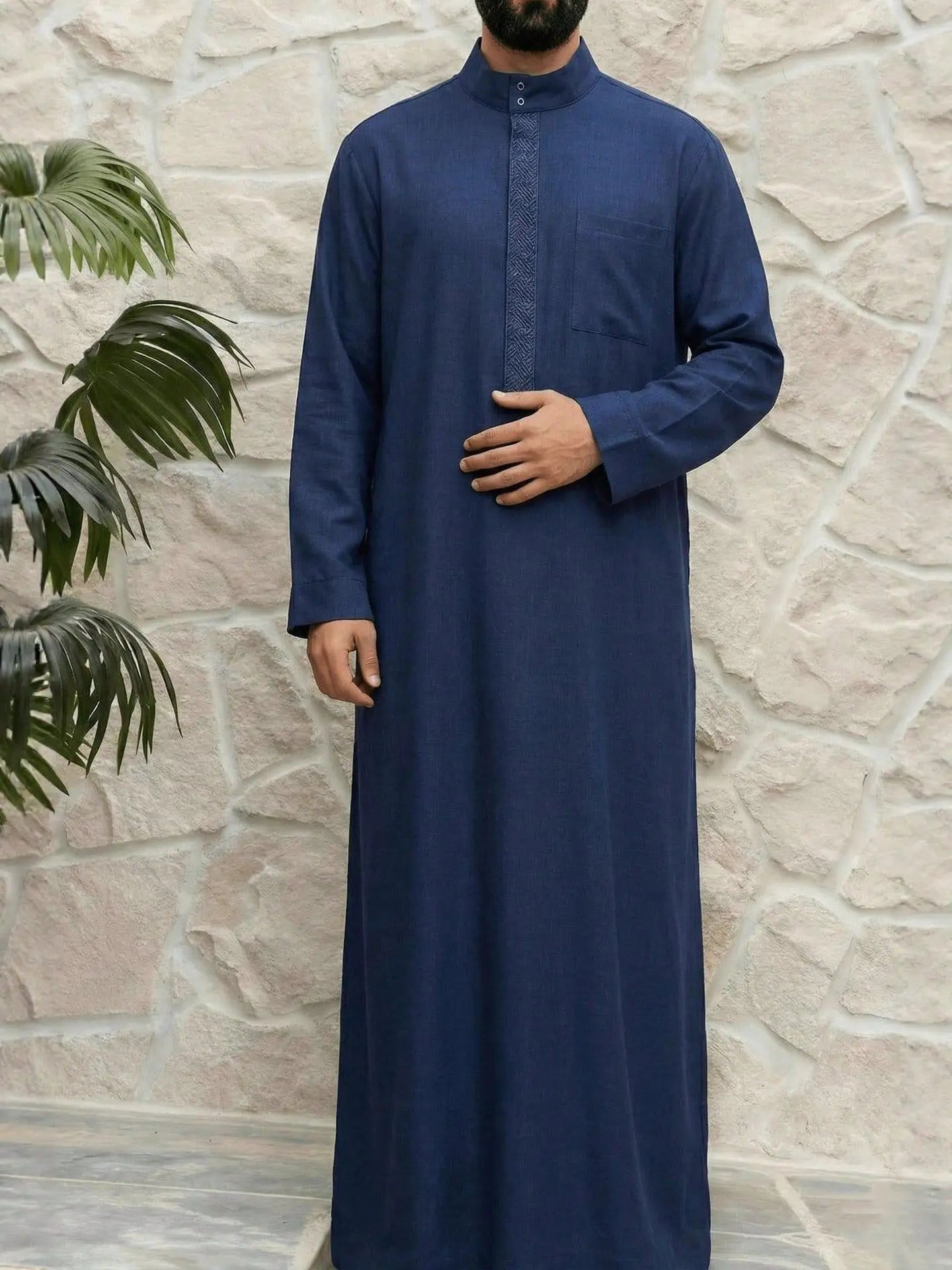 Men's Robe Solid Color Simple Long Sleeve Stand Collar Loose Saudi Islamic Men's Thobe