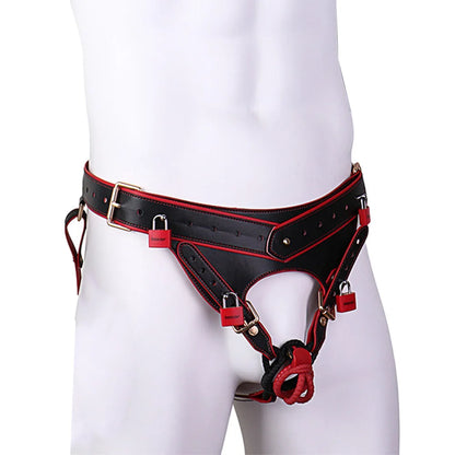 ANOSX Male Chastity Cage Twin-Wing Lock Oath Bearer Pants Back Strap On Dildo Restraint Urethral Leather Harness Men's Underwear