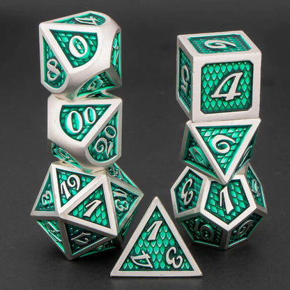 DND Metal Dice Set Black Red Dungeon and Dragon scale Dice D&D Polyhedral Dice RPG D and D Role Playing Games Dice