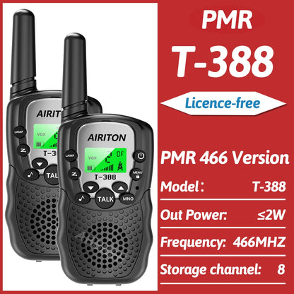 2PCS AIRITON T388 Mini Walkie Talkie Children Toy Gift Kids FRS PMR Long Range VOX Handheld Two Way Radio For Boys Girls