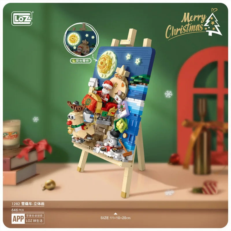 Christmas Sleigh Hanging Painting Building Block Set DIY Creative Drawing Board Assembly Ornaments Children's Toys Gifts