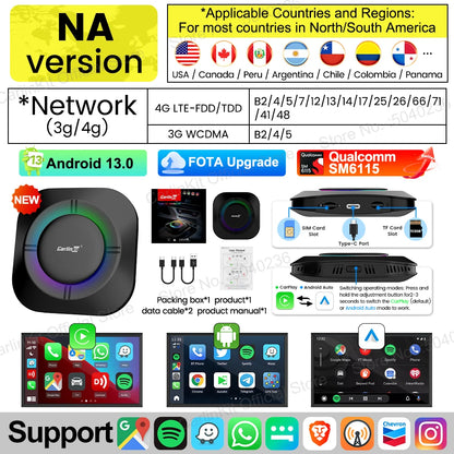 2026 CarlinKit Smart CarPlay Ai Box Android 13 Support Netflix YouTube Split Screen Wireless Android Auto & CarPlay Smart TV Box