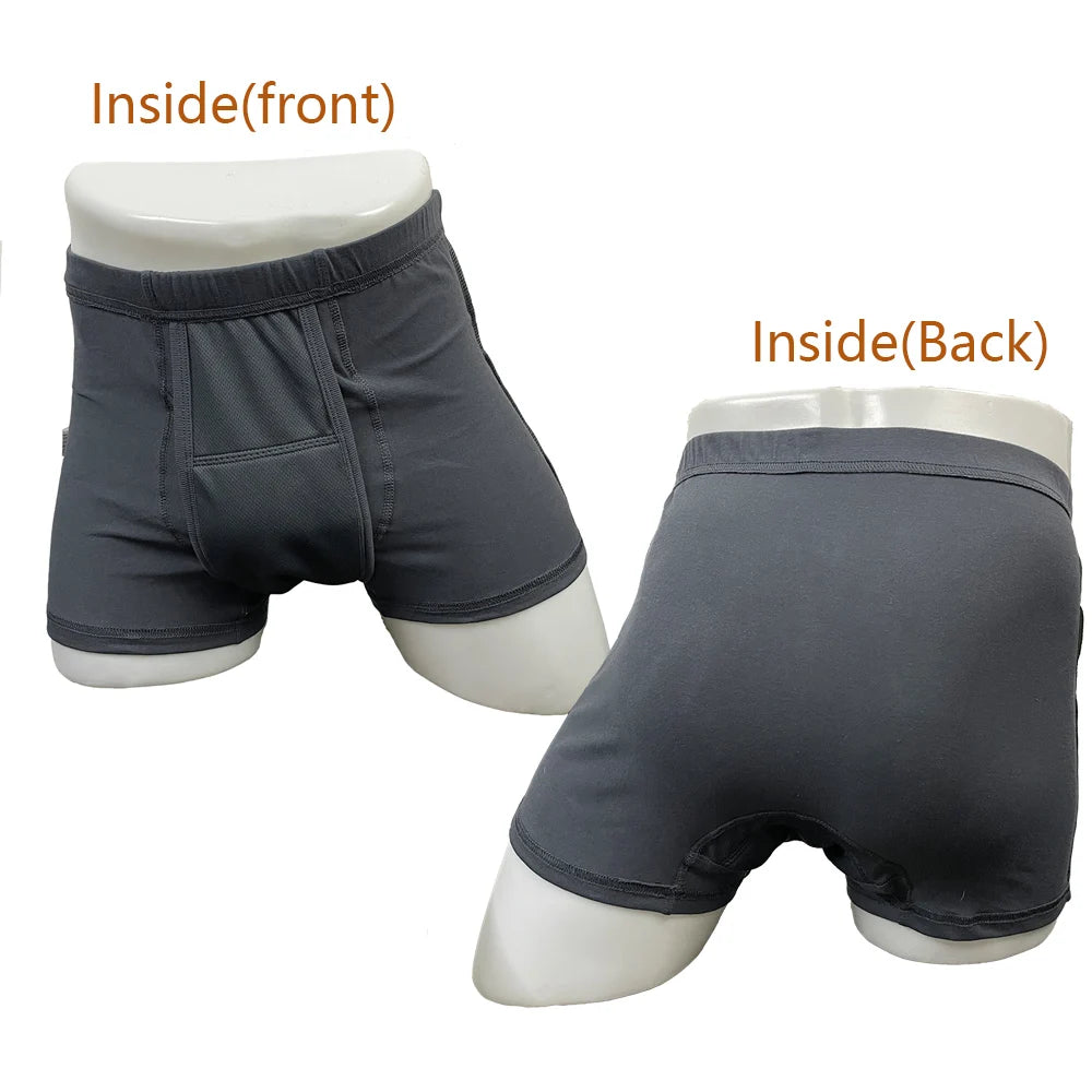3-Pack Men’s Incontinence Underwear,Reusable & Washable Boxer Briefs, Regular Absorbency, Leakproof, Comfortable & Breathable