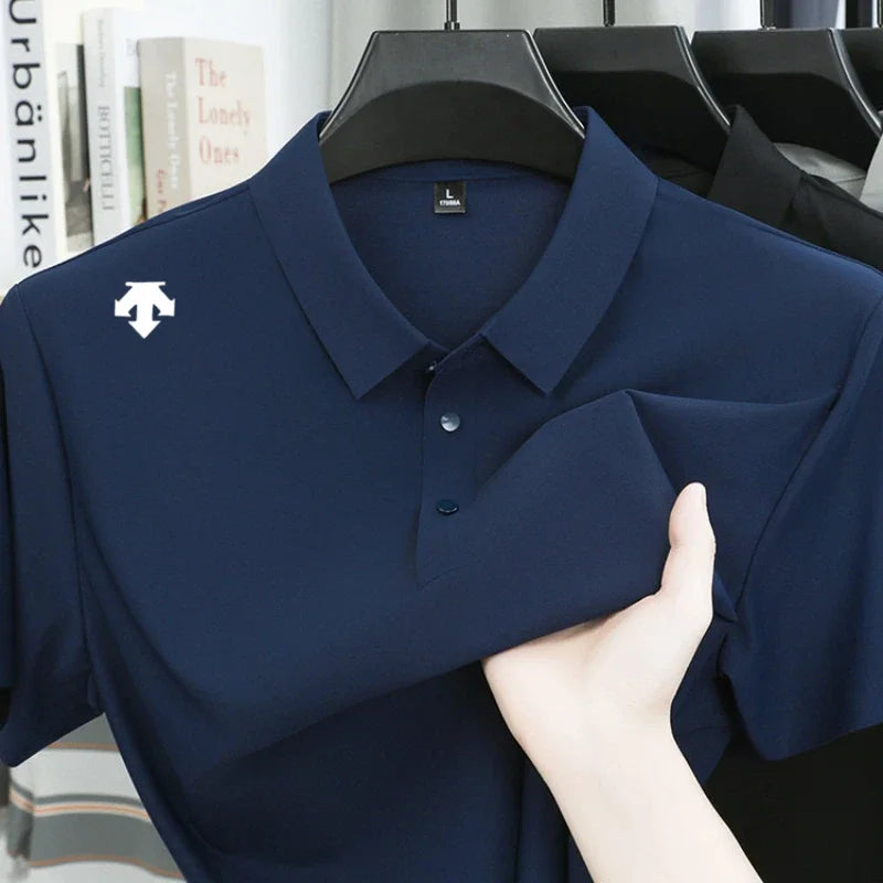 Brand Ice Silk Short sleeved Men's Printed Polo Shirt Fashion Sports Top Summer Comfortable Breathable Leisure High end T-shirt