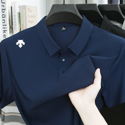 Brand Ice Silk Short sleeved Men's Printed Polo Shirt Fashion Sports Top Summer Comfortable Breathable Leisure High end T-shirt