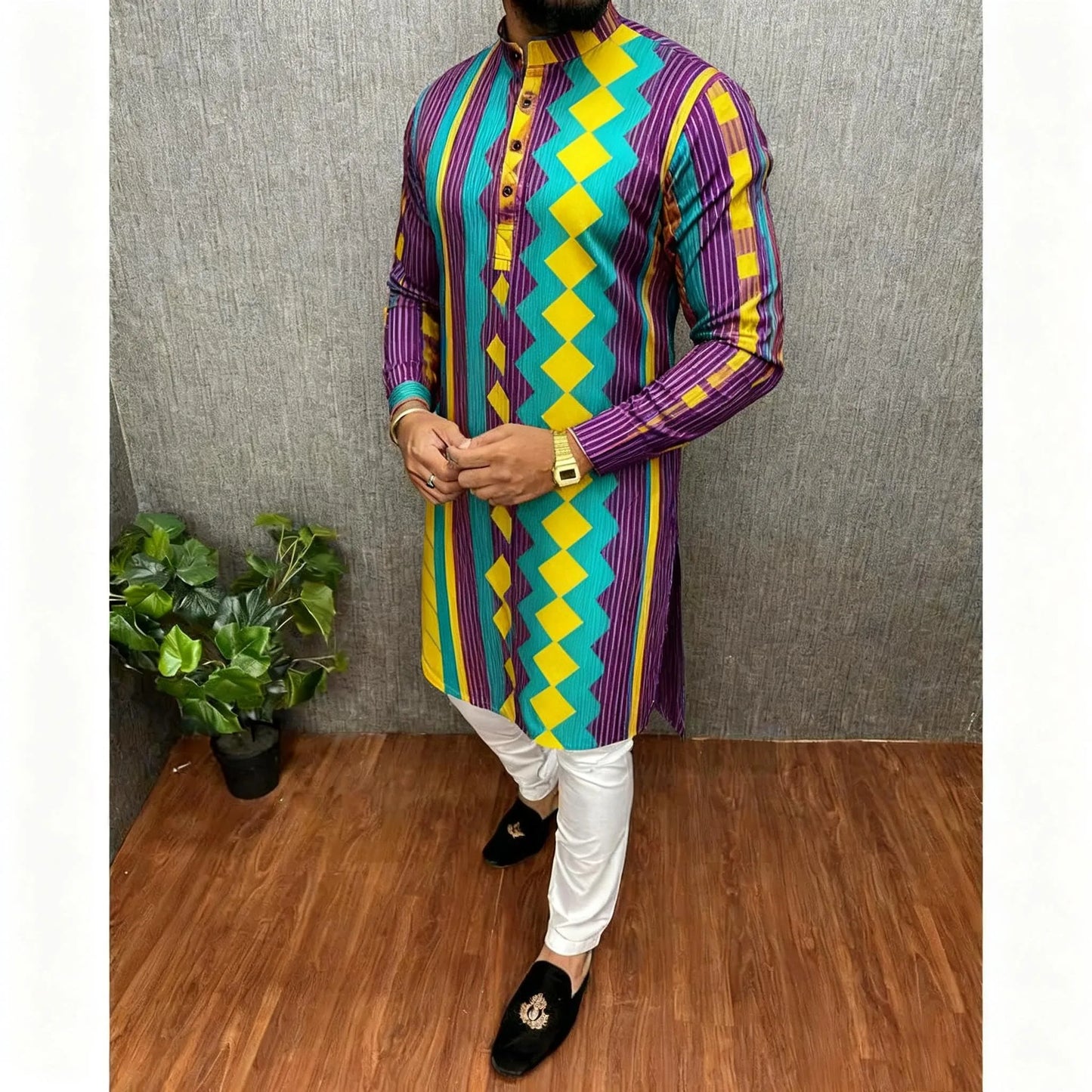 Men Digital Printed Kurta Vardha Regular Mandarin Collar Long Suitable Middle Eastern Tenue Marocaine Homme Men Muslim Clothing