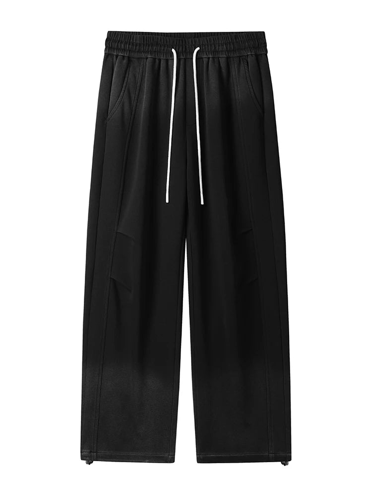 2025 Autumn New Gradient Color Washed Sweatpants Men Heavy Cotton Wide Leg Knit Sports Pants Loose Fit Straight Trousers
