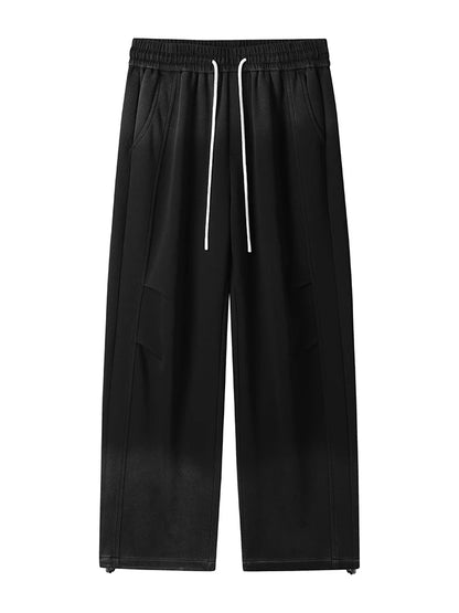 2025 Autumn New Gradient Color Washed Sweatpants Men Heavy Cotton Wide Leg Knit Sports Pants Loose Fit Straight Trousers