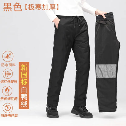Padded Pants Men Down Pants Winter Clothes  Down Loose Fit Winter Outerwear Casual Trousers Mid Waist Long Pants Elastic Waist