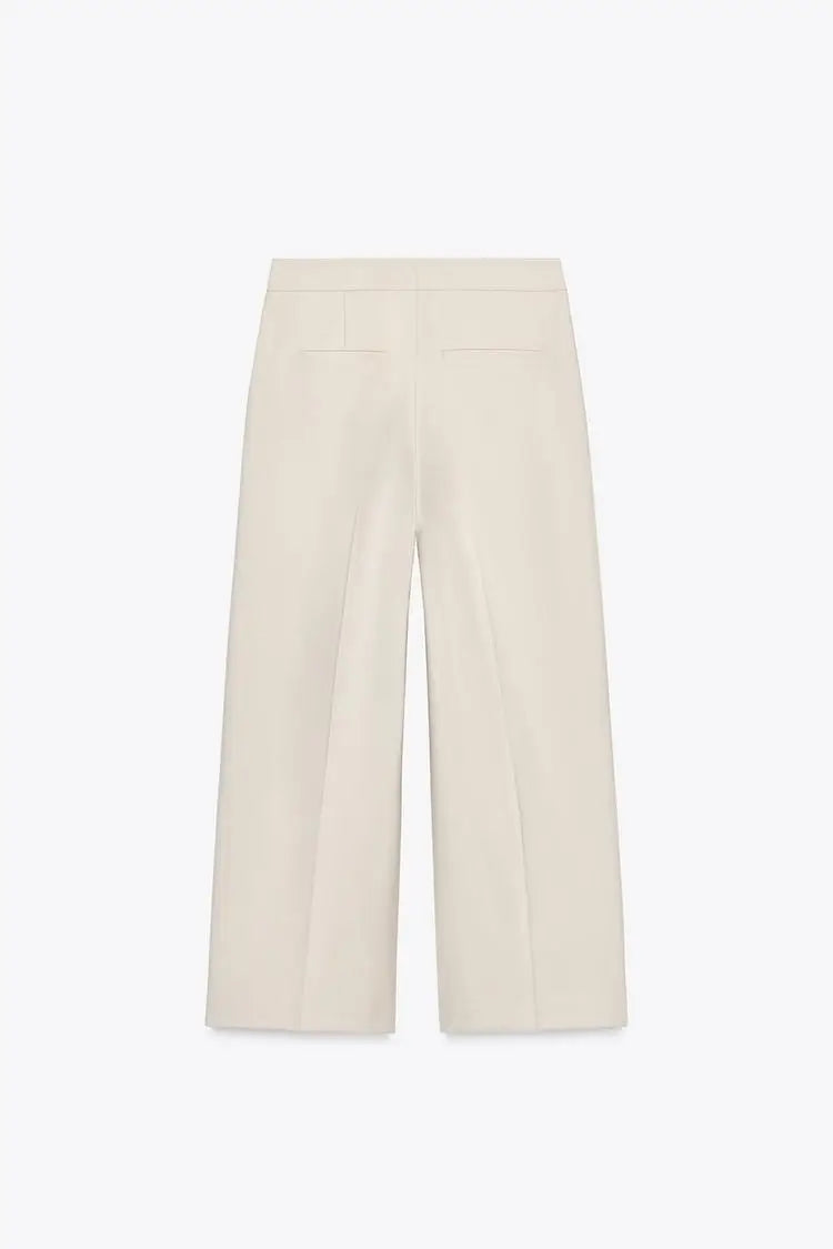 High Waist Wide Leg Pants Zipper Decoration Short Sleeve Turn-down Collar Single Pocket Decoration Fashion Set for Women