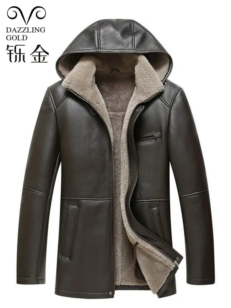Tcyeek Natural Sheepskin Fur Winter Coat Genuine Leather Jacket Men Clothes Motocycle Jackets Mens Coats Hoodie Куртка Мужская