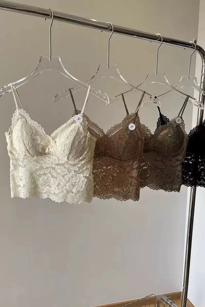Lace Strap Women's Integrated Fixed Cup Sexy Back Vest Top Short Inner Wear Tank Top Bralette Comfortable Breathable Nylon