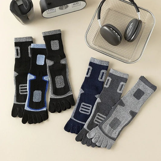 6 Pairs Man High Quality Cotton Sports Running Crew Socks Fleece Toe Socks Men Autumn Winter Warm Five Finger Socks