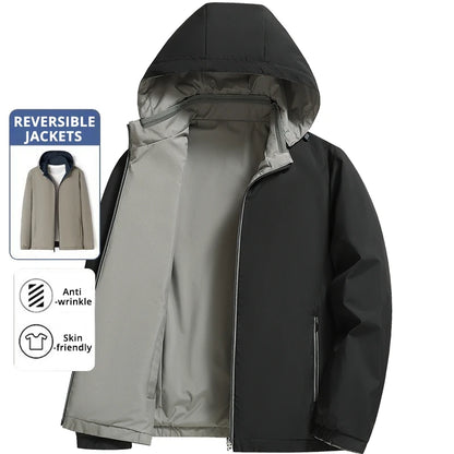 Premium Reversible New Detachable Hood Men Waterproof Lightweight Outdoor Jacket Spring Autumn Windbreaker Casual Coats  Outwear