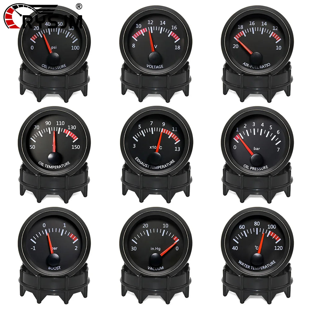 52mm Car Digital Indicator Gauge Water Temp Oil Temperature Voltmeter Oil Press BAR PSI Vacuum Boost Air Fuel Ratio EGT Gauge