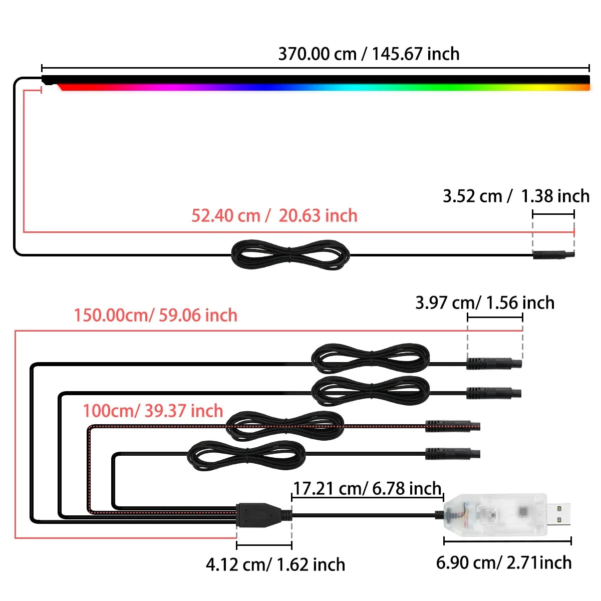 4in1 Symphony Automotive Door Frame color-changing RGB LED Interior Ambience light USB APP Remote Control Easy to Install