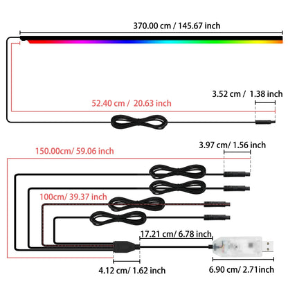 4in1 Symphony Automotive Door Frame color-changing RGB LED Interior Ambience light USB APP Remote Control Easy to Install